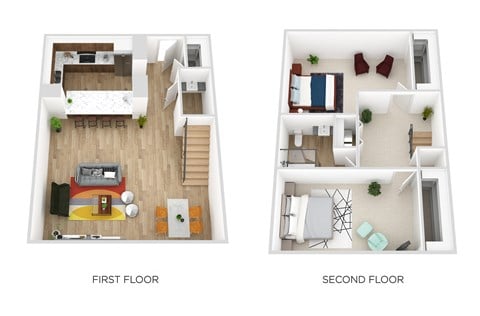 Floor plan for 2 beds, 1.5 baths, 980 sqft